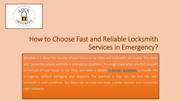 How to Choose Fast and Reliable Locksmith Services in Emergency