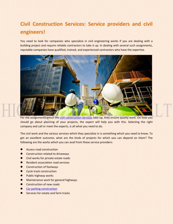 Civil Construction Services: Service providers and civil engineers