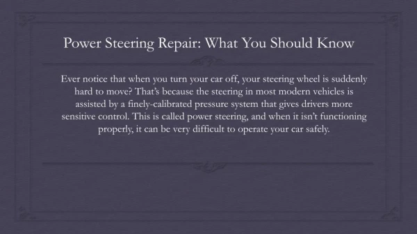 Power Steering Repair: What You Should Know