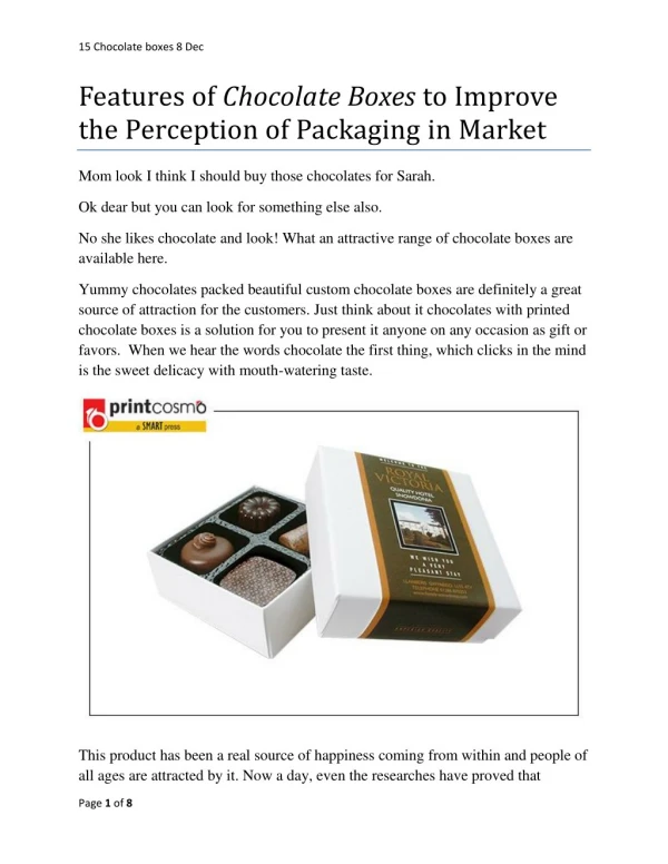 Features of Chocolate Boxes to Improve the Perception of Packaging in Market