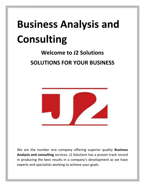 Business Analysis And Consulting - J2 Solutions