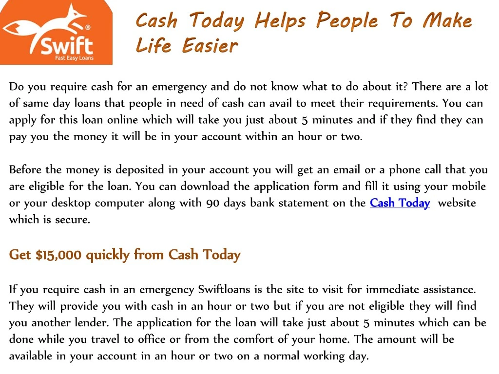 do you require cash for an emergency