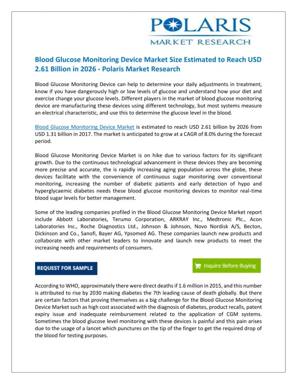 Blood Glucose Monitoring Device Market