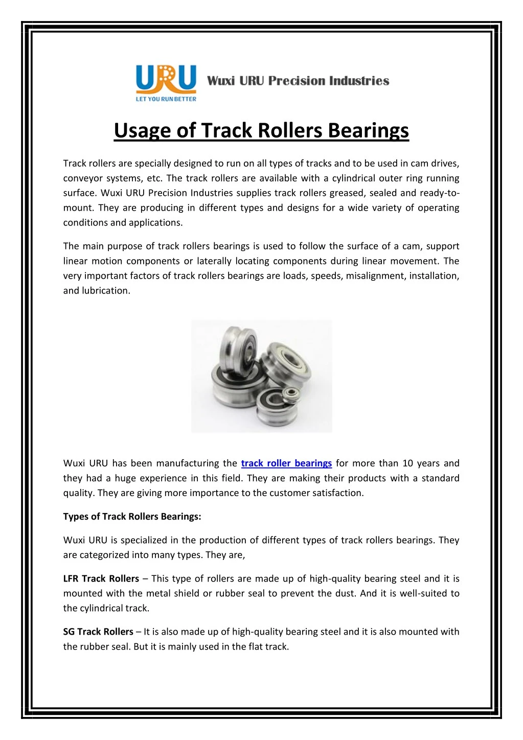 usage of track rollers bearings