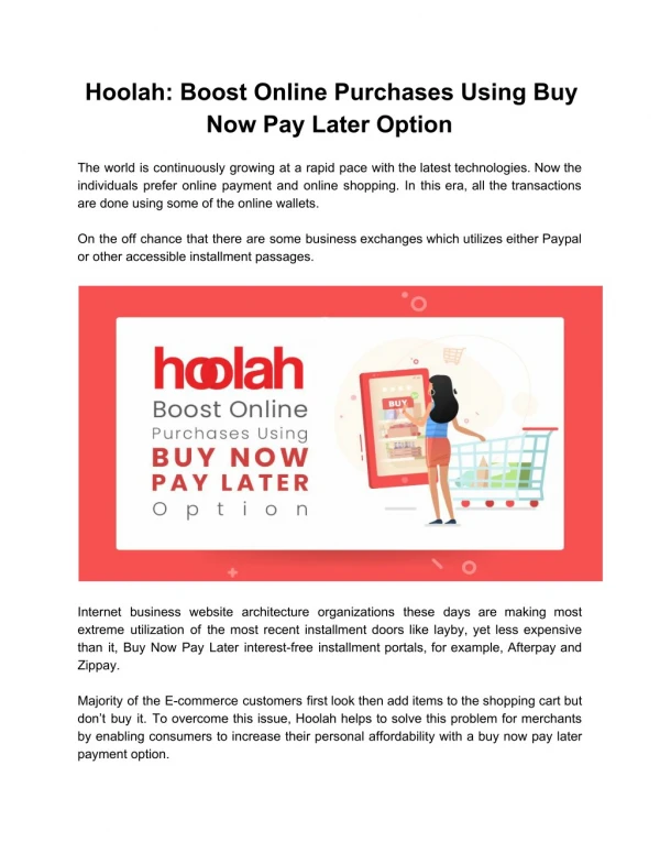 Hoolah: Boost Online Purchases Using Buy Now Pay Later Option