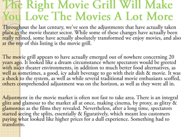 The Right Movie Grill Will Make You Love The Movies A Lot More