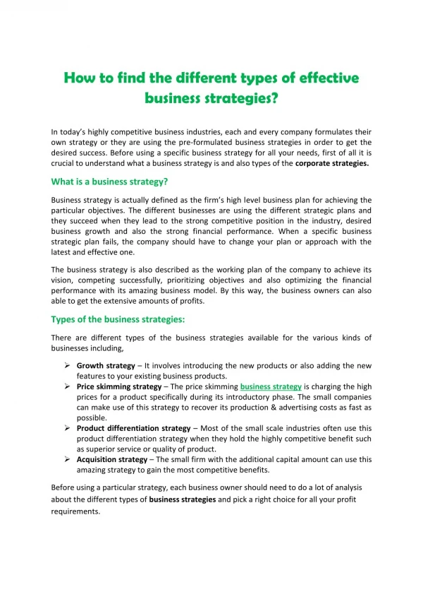 How to find the different types of effective business strategies?