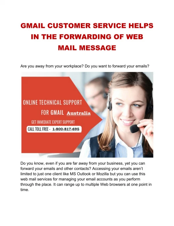 GMAIL CUSTOMER SERVICE HELPS IN THE FORWARDING OF WEB MAIL MESSAGE