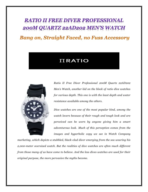 RATIO II FREE DIVER PROFESSIONAL 200M QUARTZ 22AD202 MEN’S WATCH