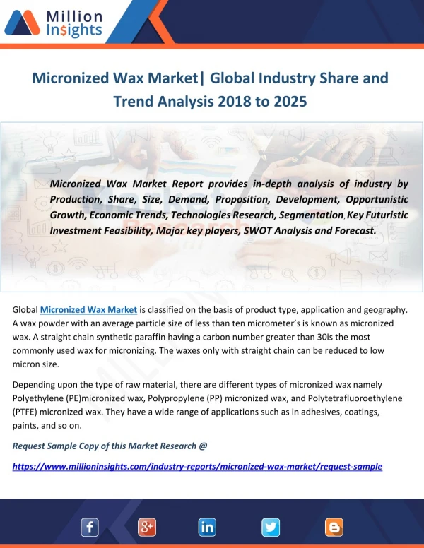Micronized Wax Market Global Industry Share and Trend Analysis 2018 to 2025