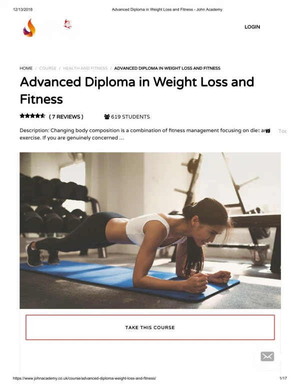 Advanced Diploma in Weight Loss and Fitness - John Academy