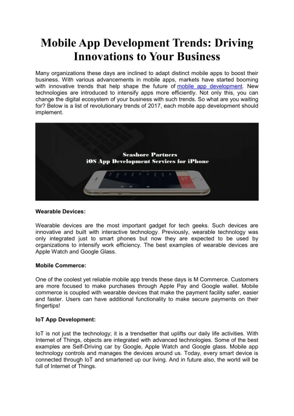Mobile App Development Trends: Driving Innovations to Your Business | Seashore Partners