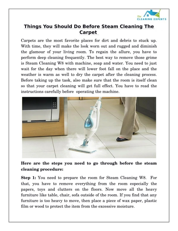 Things You Should Do Before Steam Cleaning The Carpet