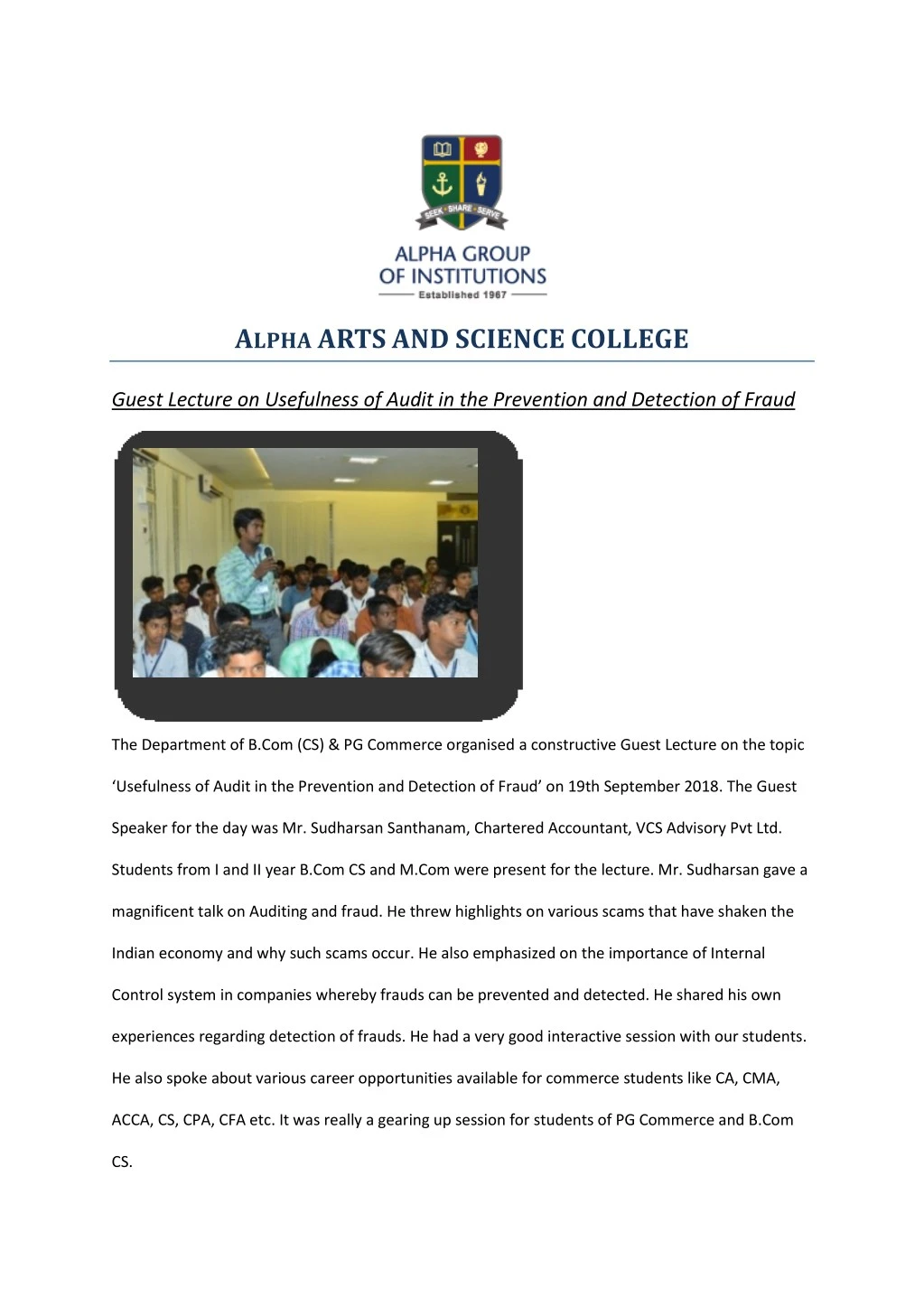 a lpha arts and science college