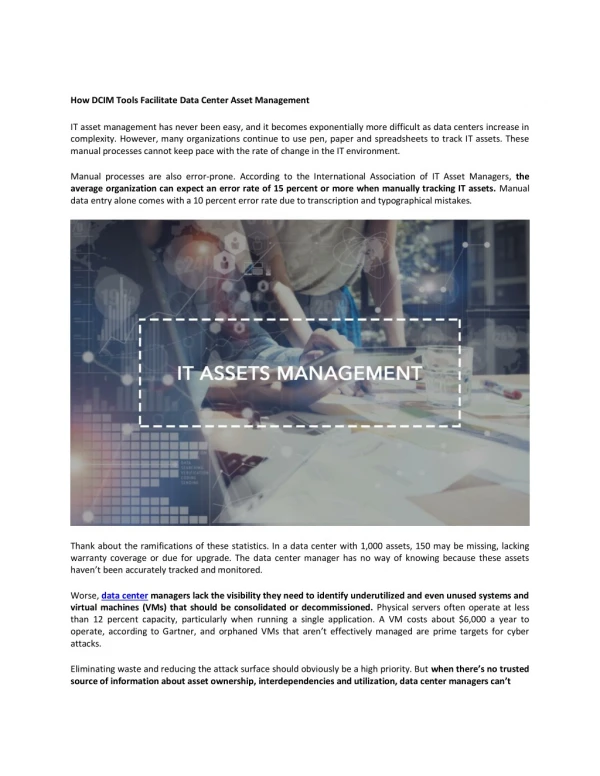 How DCIM Tools Facilitate Data Center Asset Management