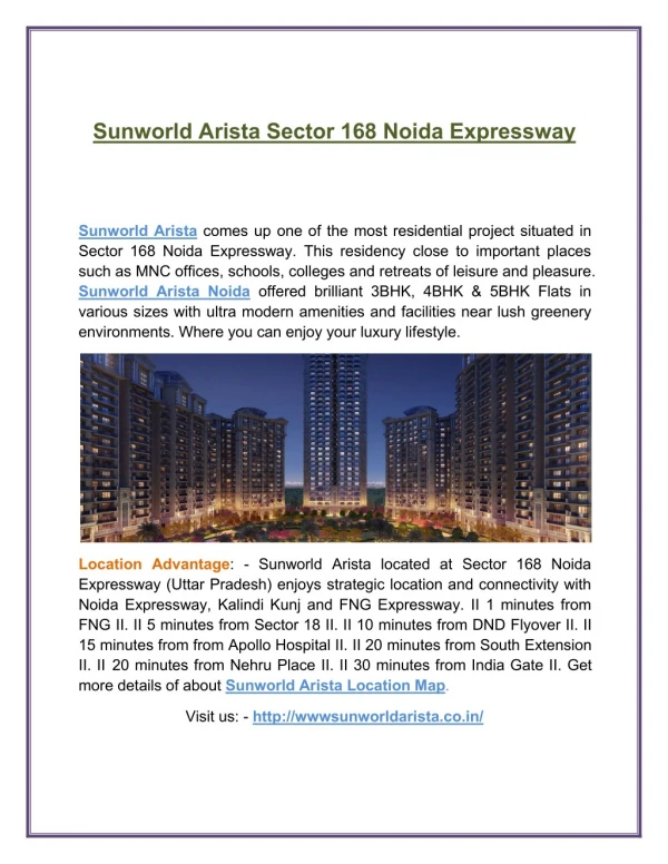 Sunworld Arista Residential Aparments in Noida Expressway