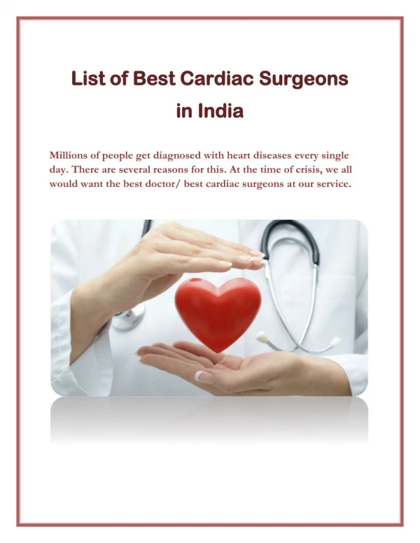 List of Best Cardiac Surgeons in India