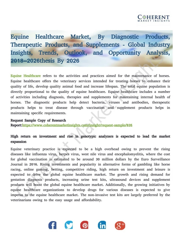 Equine Healthcare Market, By Diagnostic Products, and Supplements - Global Industry Insights, Trends, and Opportunity An