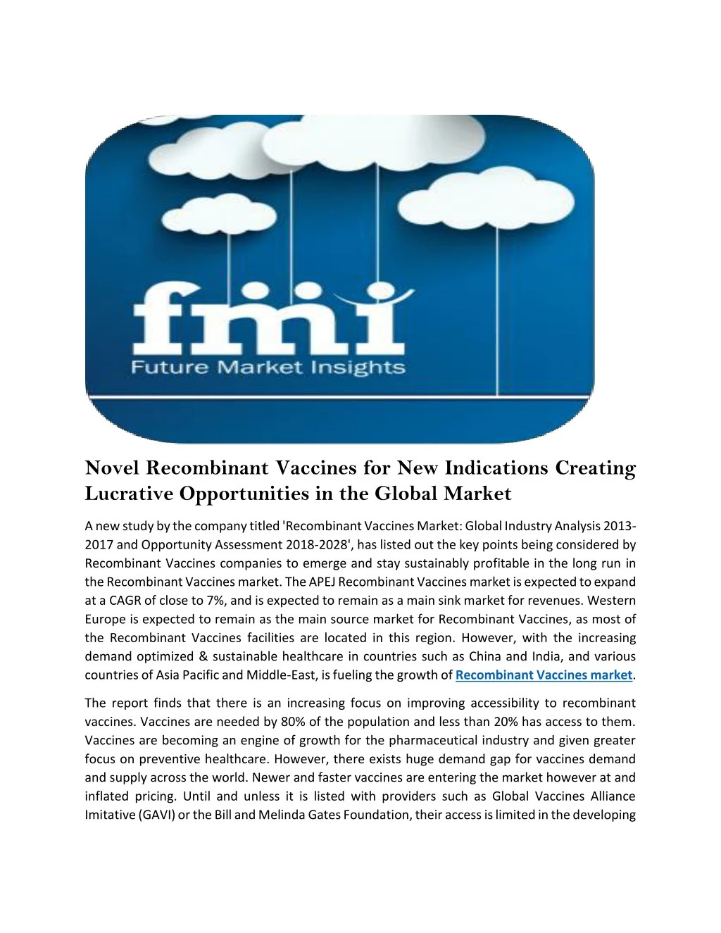 novel recombinant vaccines for new indications