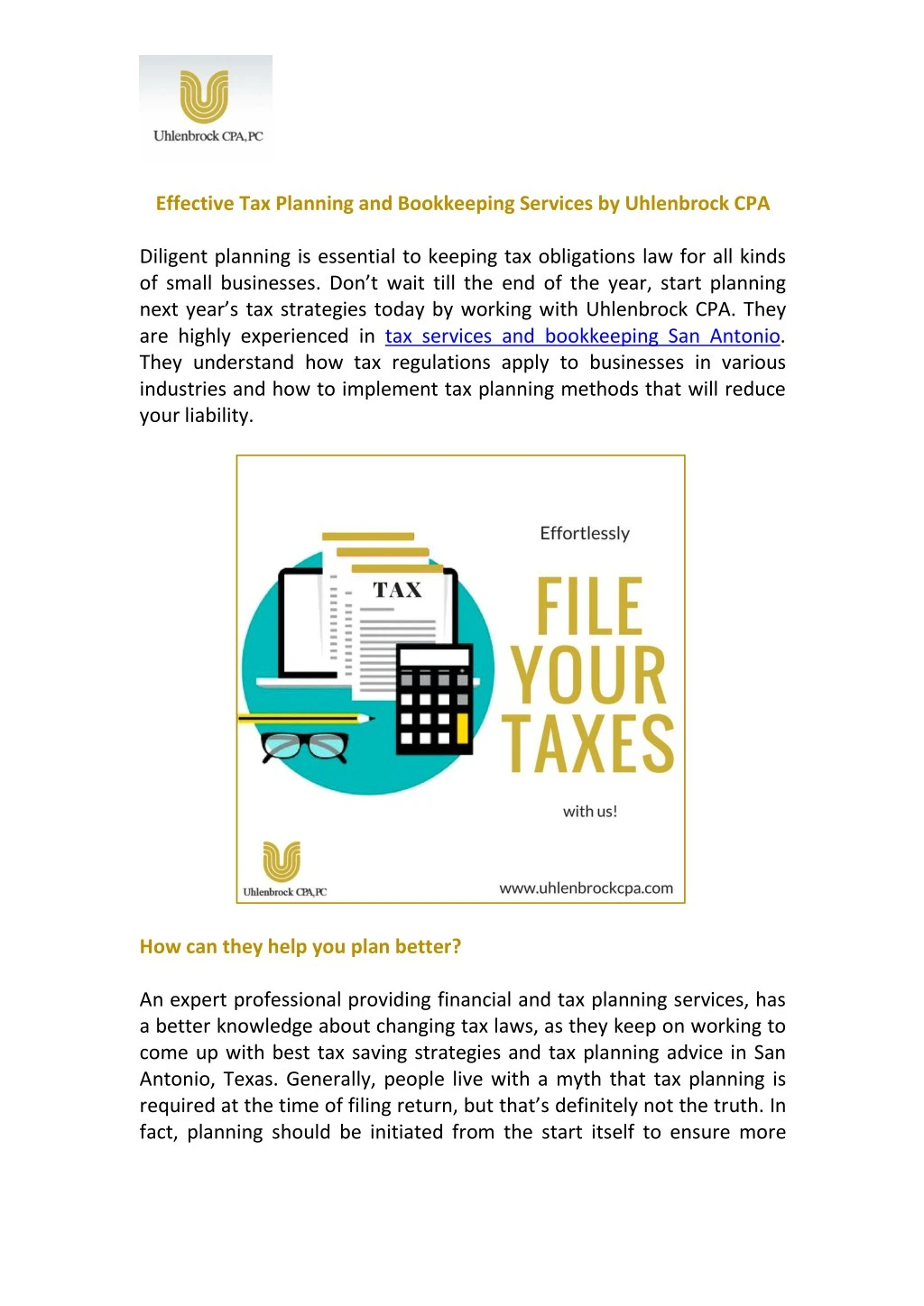 effective tax planning and bookkeeping services