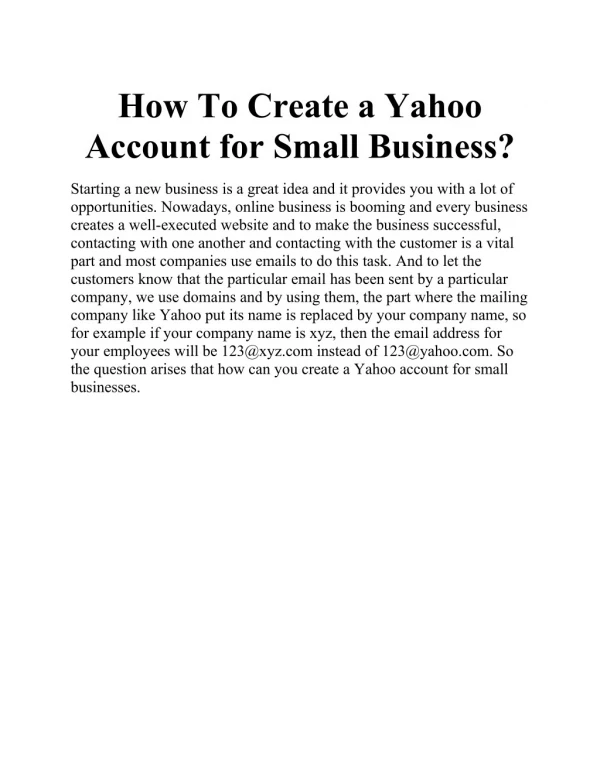 How to Create a Yahoo Account for Small Business?