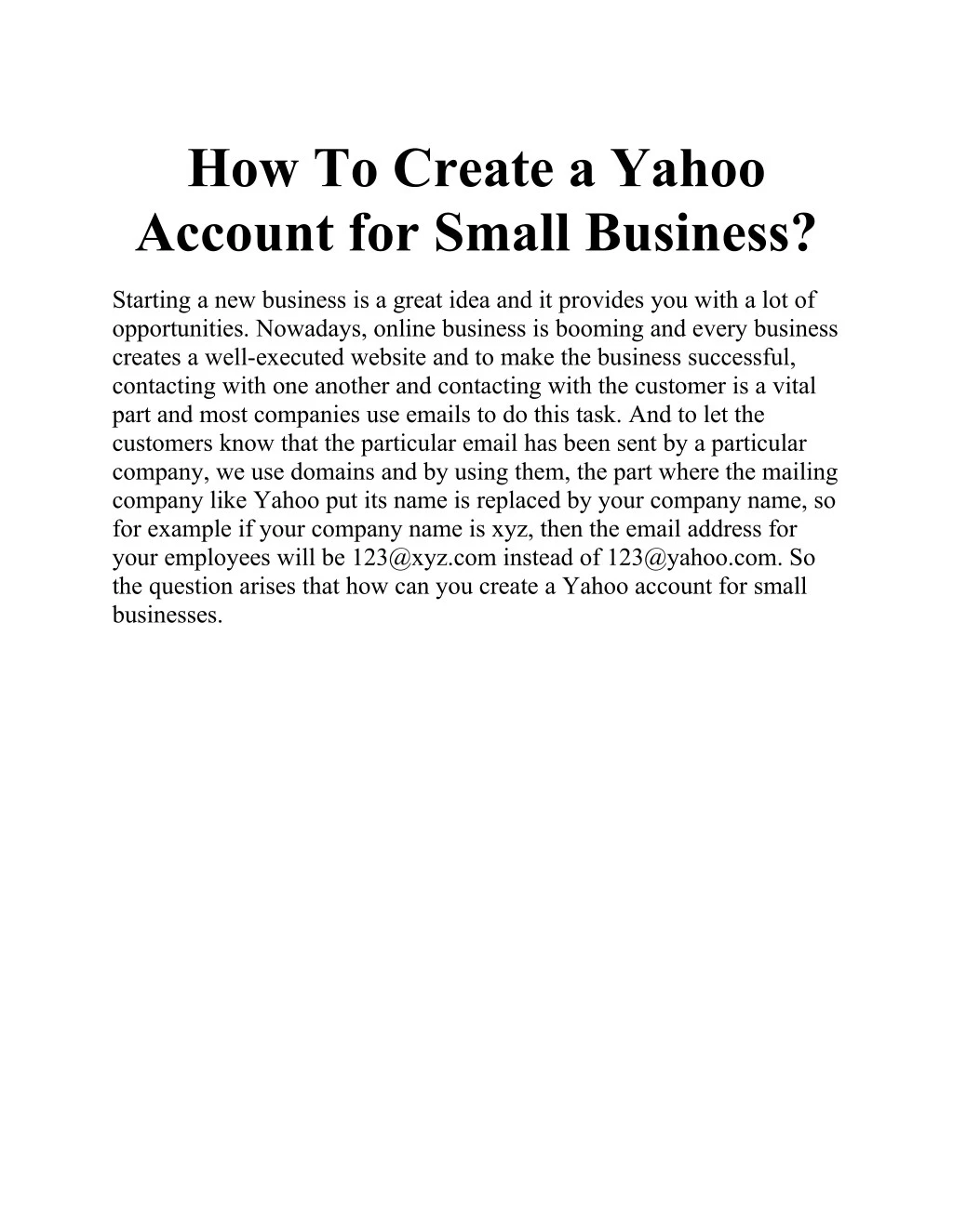 how to create a yahoo account for small business