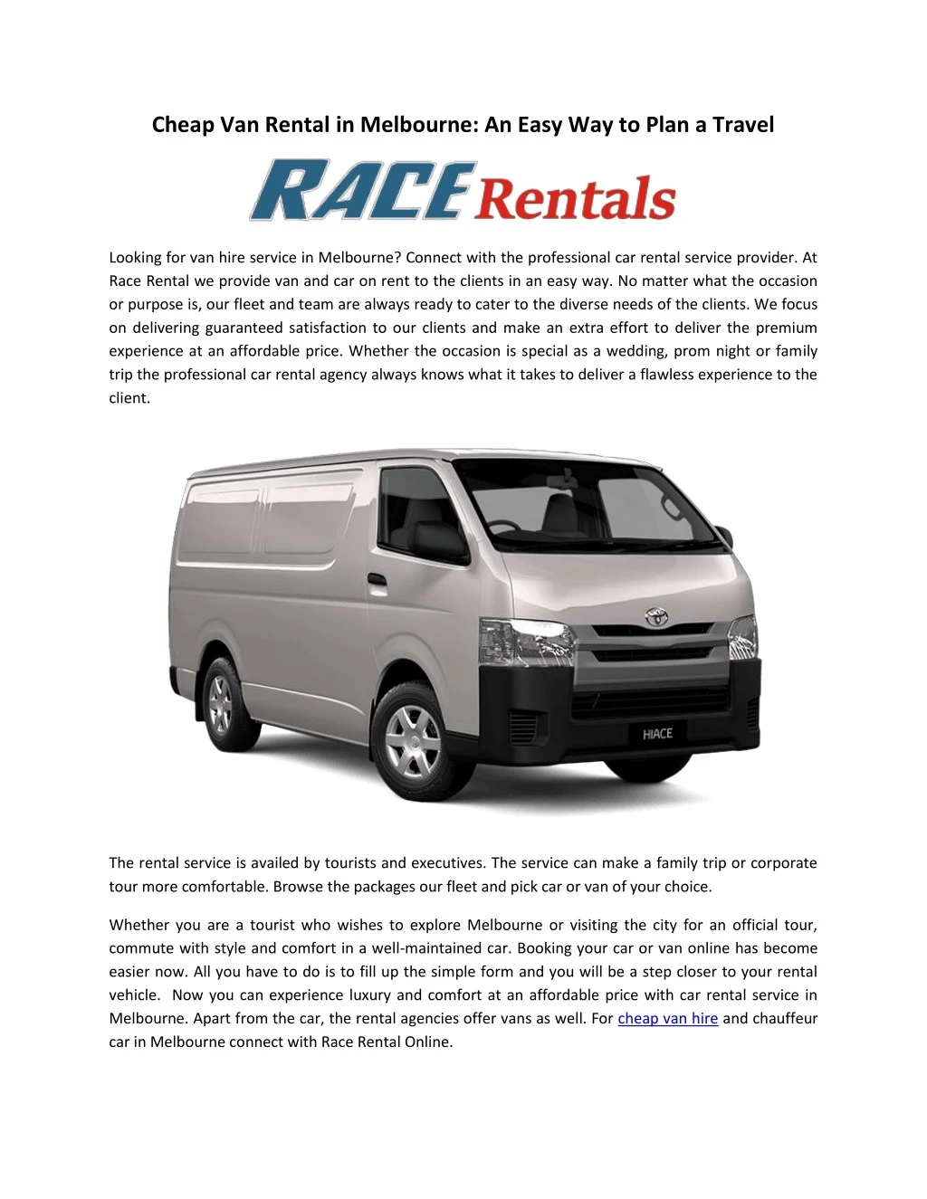 cheap van rental in melbourne an easy way to plan