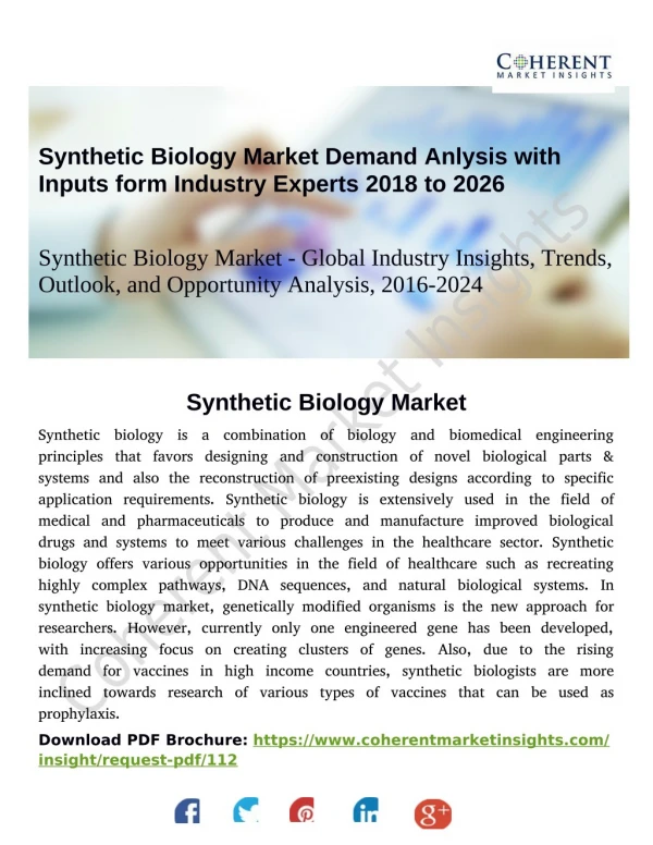 Synthetic Biology Market Demand Anlysis with Inputs form Industry Experts 2018 to 2026
