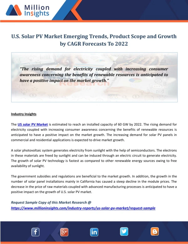 U.S. Solar PV Market Emerging Trends, Product Scope and Growth by CAGR Forecasts To 2022