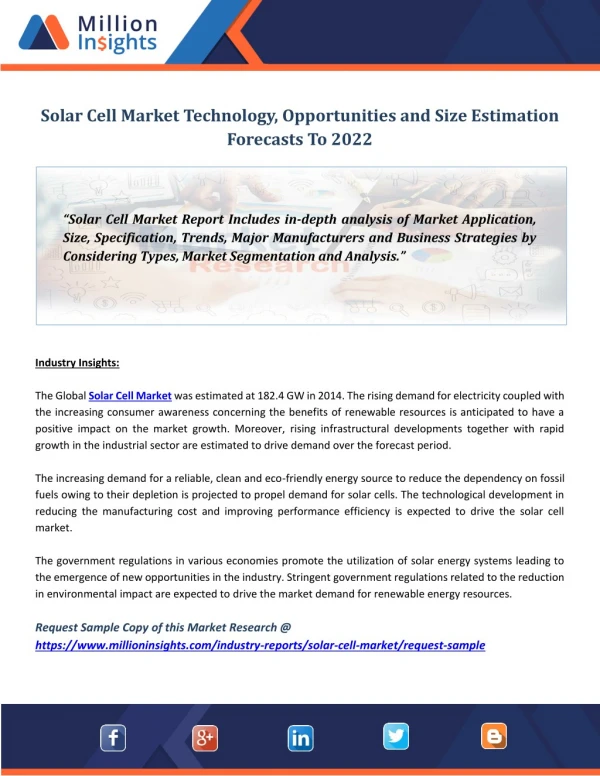 Solar Cell Market Technology, Opportunities and Size Estimation Forecasts To 2022