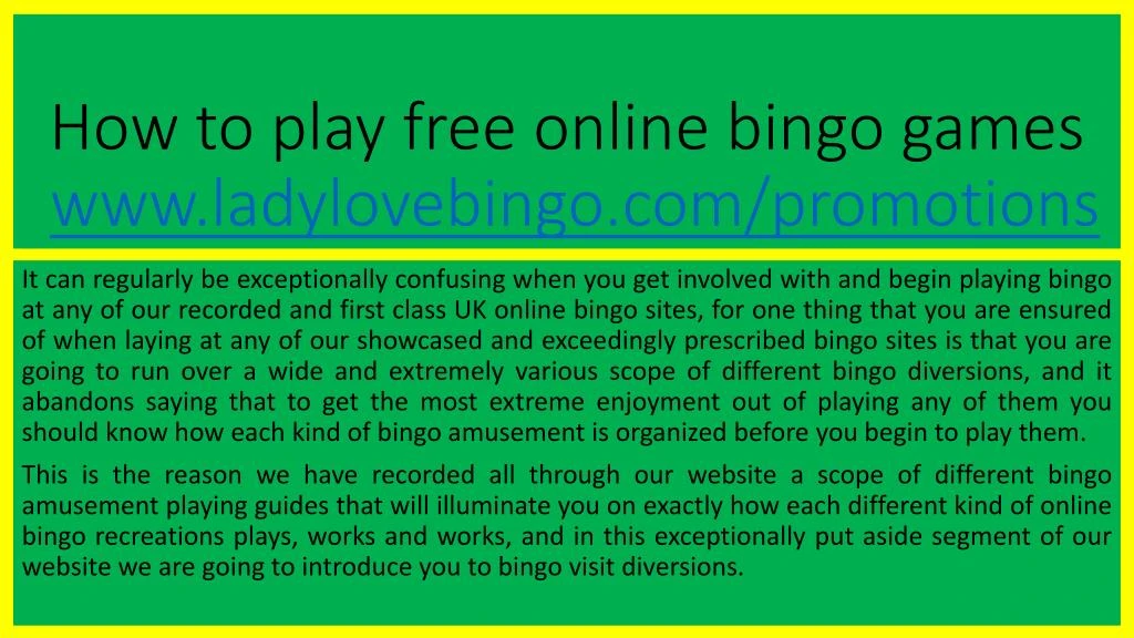 how to play free online bingo games www ladylovebingo com promotions