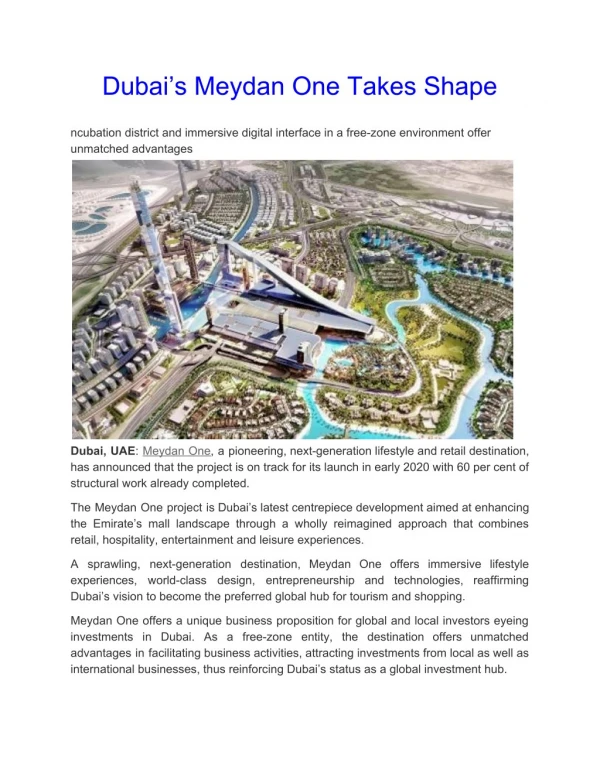 Dubai’s Meydan One Takes Shape