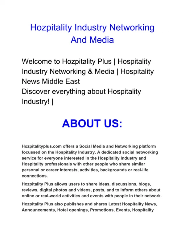 Hozpitality Industry Networking And Media