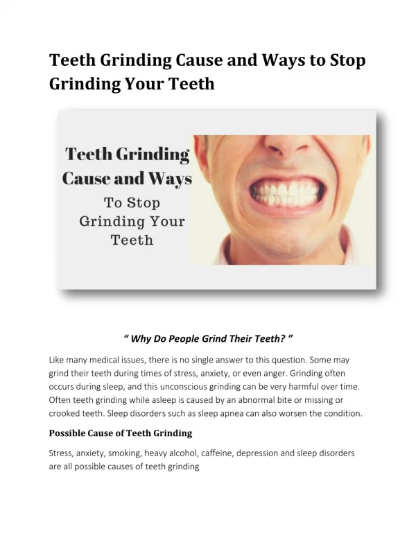Teeth Grinding Cause and Ways to Stop Grinding Your Teeth