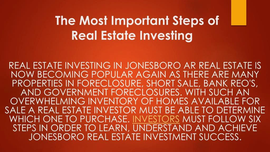 the most important steps of real estate investing