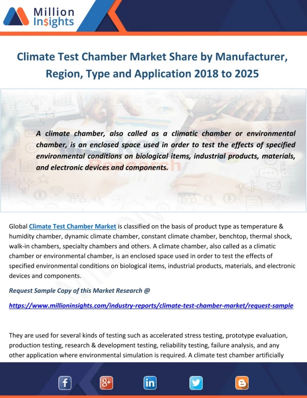Climate Test Chamber Market Share by Manufacturer, Region, Type and Application 2018 to 2025