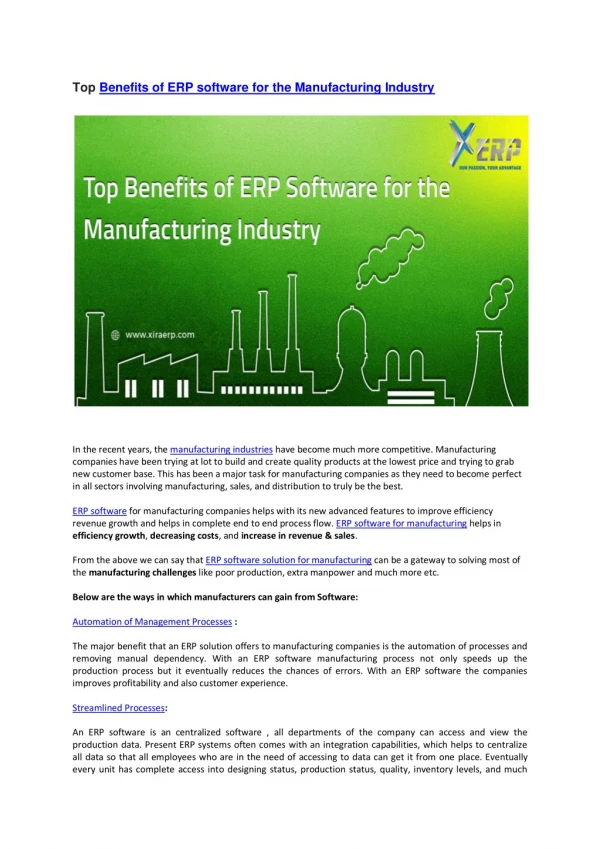 Top Benefits of ERP software for the Manufacturing Industry
