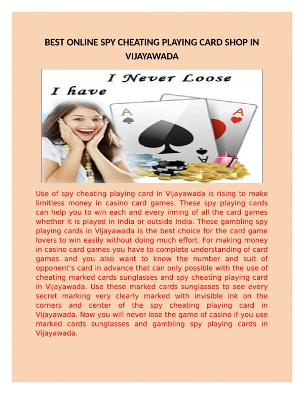 Make your Winning Easy with Spy Cheating Playing Card in Vijayawada