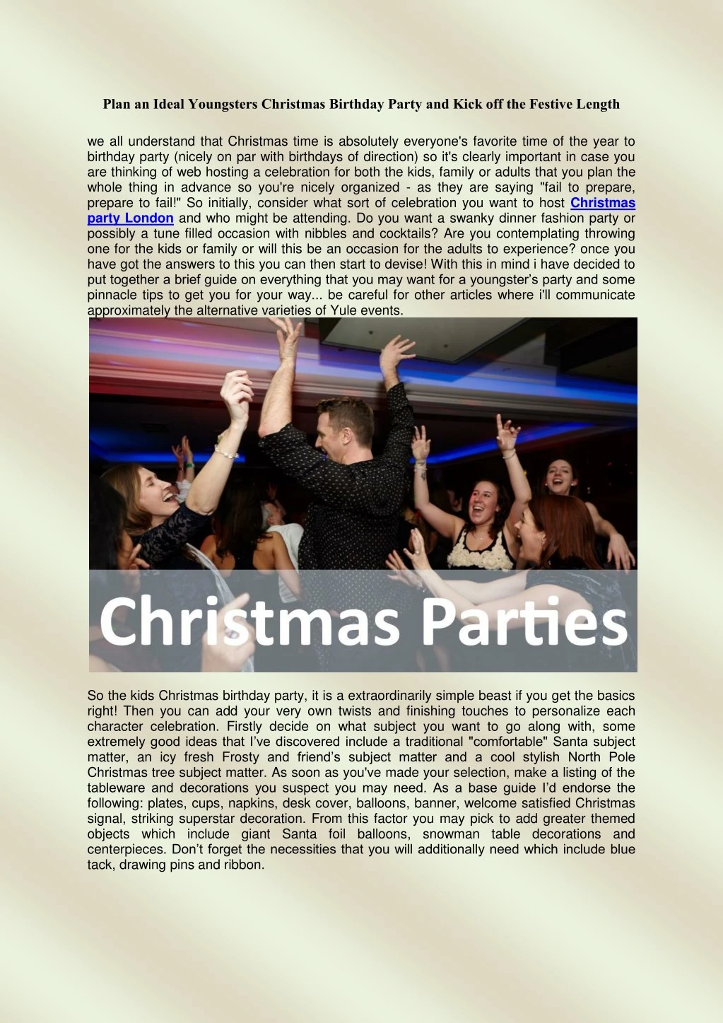 plan an ideal youngsters christmas birthday party