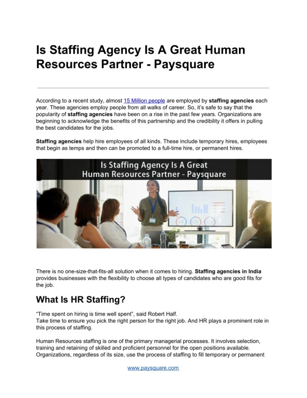 Is Staffing Agency Is A Great Human Resources Partner - Paysquare