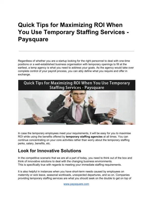 Quick Tips for Maximizing ROI When You Use Temporary Staffing Services - Paysquare