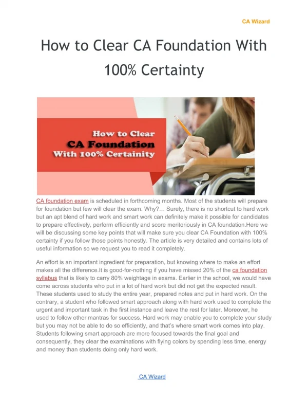 How to Clear CA Foundation With 100% Certainty