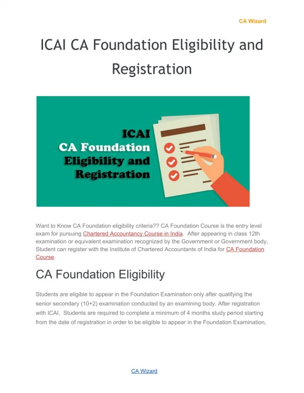 ICAI CA Foundation Eligibility and Registration