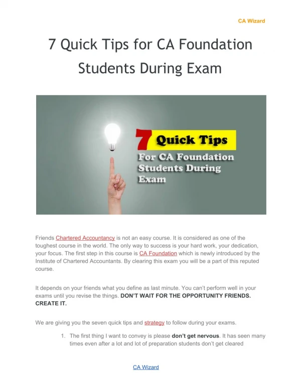 7 Quick Tips for CA Foundation Students During Exam