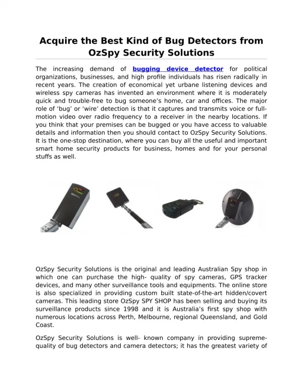 Acquire the Best Kind of Bug Detectors from OzSpy Security Solutions