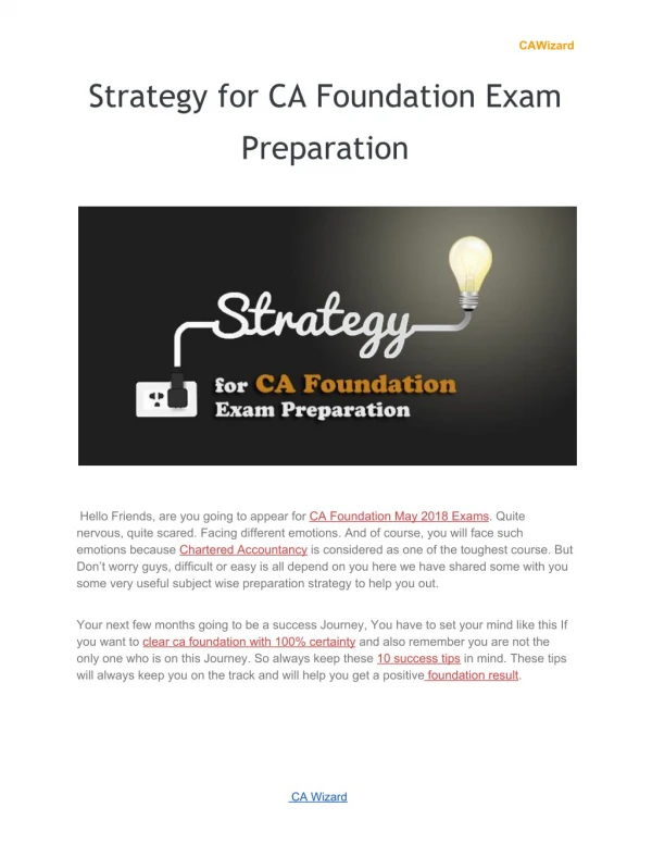 Strategy for CA Foundation Exam Preparation