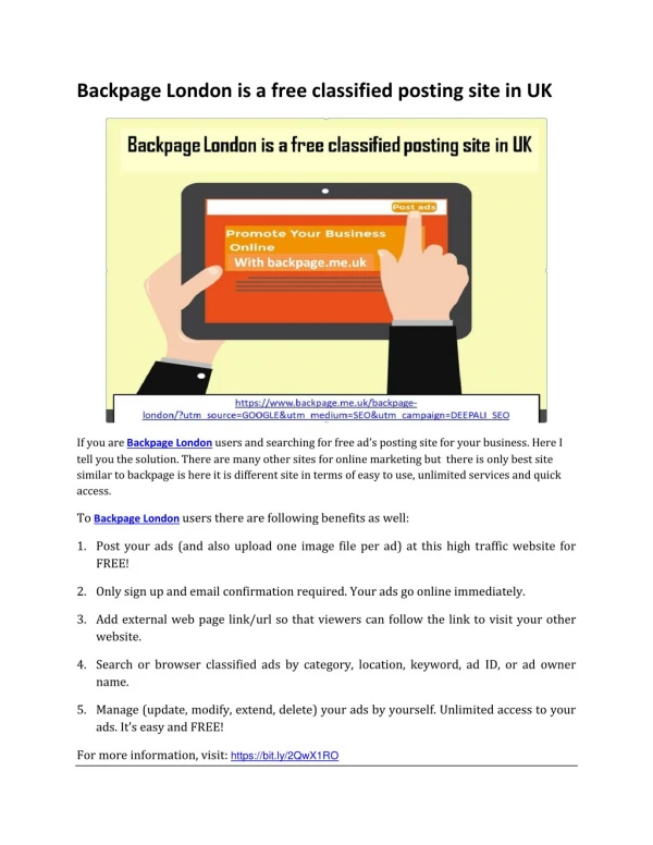 Backpage London is a free classified posting site in UK