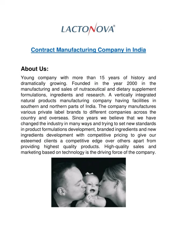 Contract Manufacturing Company In India - Lactonova