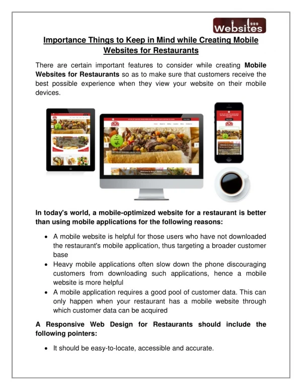 Importance Things to Keep in Mind while Creating Mobile Websites for Restaurants