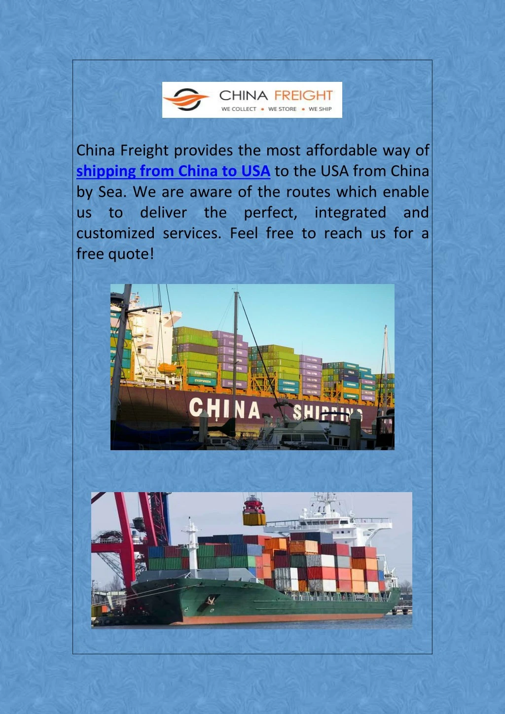 china freight provides the most affordable